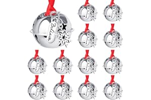 ONTODEX 2025 Believe Snowflake Jingle Bells, 12 Pieces Santa Sleigh Bells Christmas Silver Bell Ornaments Stocking Stuffer Christmas Eve Box Filler Holiday Decorations - (1.4inch/35mm)