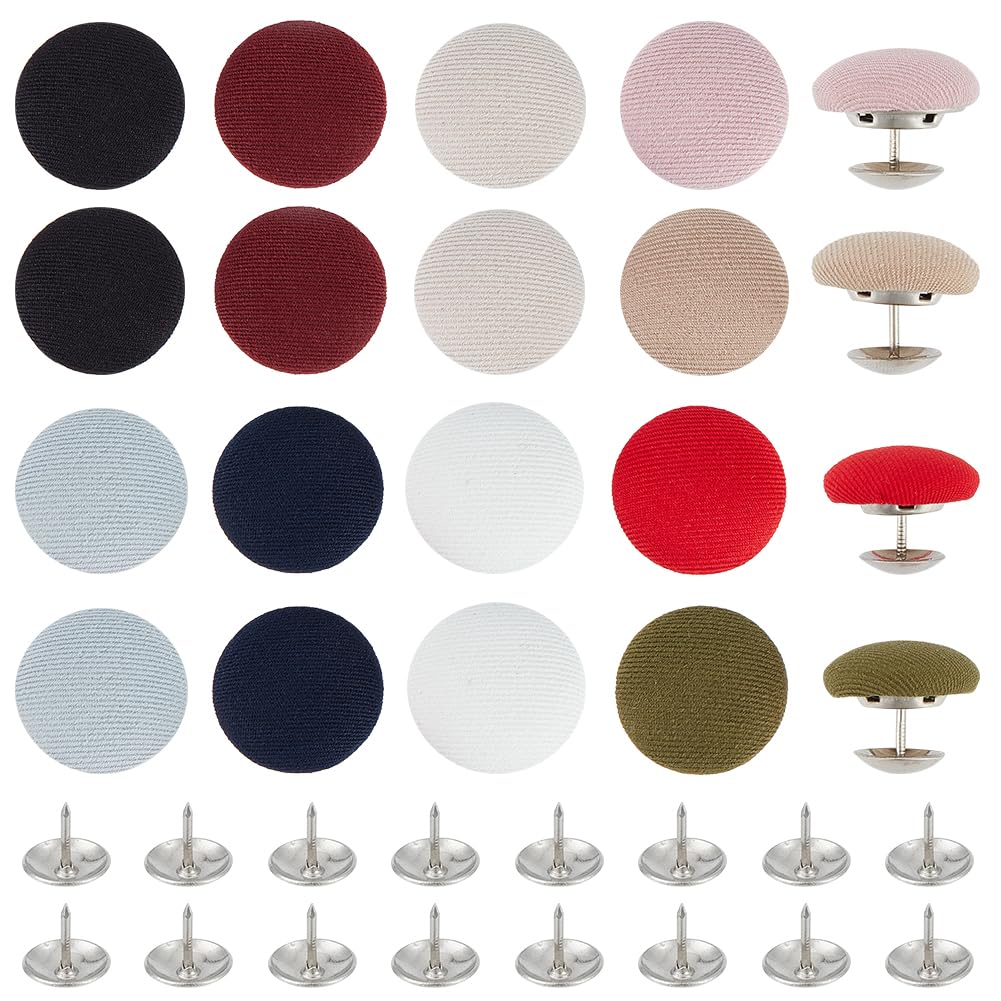 BENECREAT 20 Set 10 Color Cloth Covered with Metal Buttons, 18.5mm Cloth Covered Baseball Cap Button Top Replacement, No Sewing Fabric Cloth Covered Shank Buttons for Hats Jeans Blouse