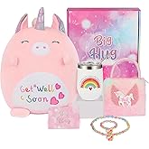 Get Well Soon Gift for Kids, Feel Better Gifts for Kid, Kids Get Well Baskets, Care Package for Girls with Get Well Soon Unicorn Plush Pillow, Get Well Gifts Set for Girls after Surgery