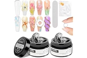 SUPWEE 3D Nail Gel Art 2PCS Clear Solid Builder Gel for Nails Non-Stick Hand Sculpture Hard Gel with Dual Form for 3D Modeling Nail Art Home Manicure DIY for Women