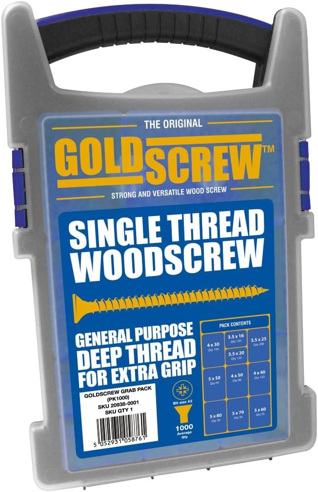 Goldscrew Woodscrews Trade Case Grab Pack 1000 Pieces, 6.35mm x 38.1mm