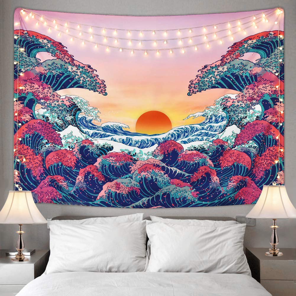 Buy Ucio Wall Tapestry For Bedroom Decor Christmas Wall Tapestry Bedroom Decor Ocean Wave Tapestry Sunset Tapestry 3d Great Wave Tapestry Japanese Tapestry For Living Room Decor 51 2 X 59 1 Online At Low