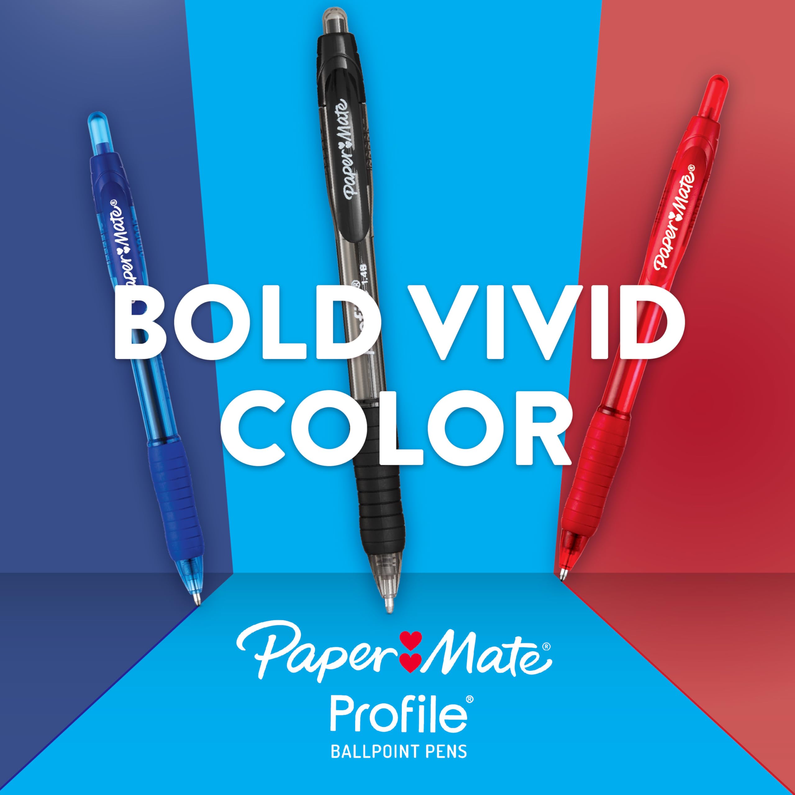 Paper Mate Profile Retractable Ballpoint Pens Bold, 1.4mm, Assorted Colors, 12 Count - Back to School, Home, Office, Teacher Supplies