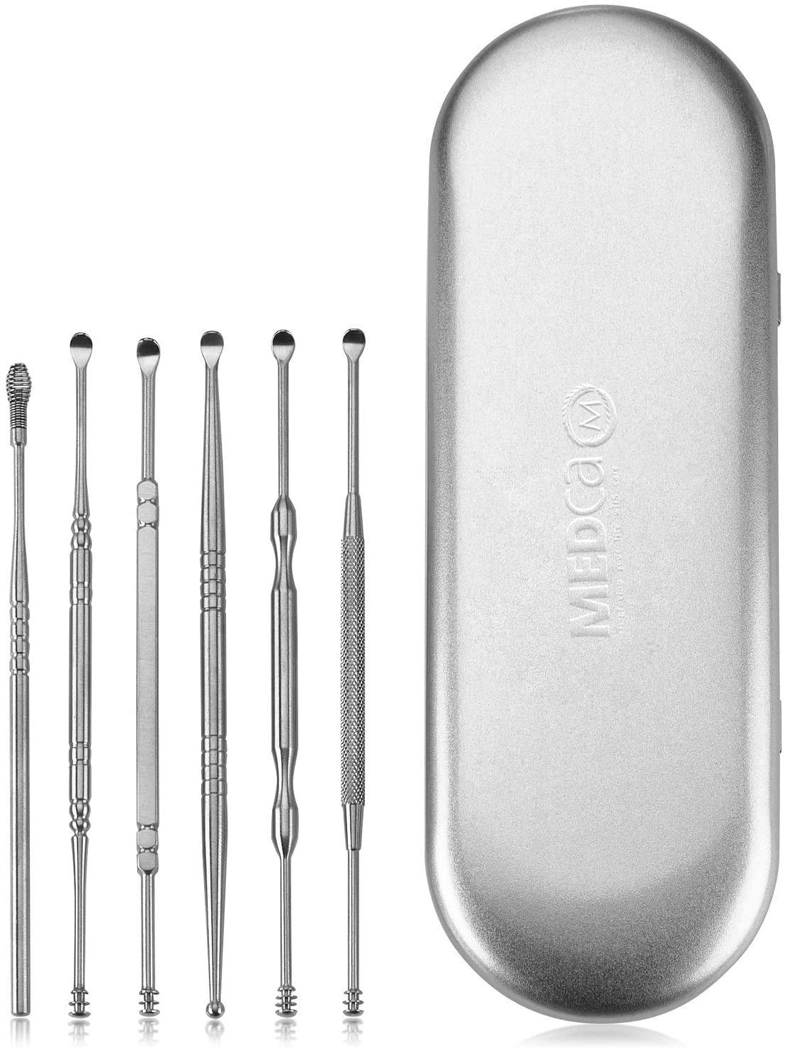 Ear Wax Removal Kit - 6 Piece Ear Cleansing Tool Set, Stainless Steel Curette Earwax Removal Kit for Thorough Cleaner with Spiral Spring Cleaner Pick Unclogger with Storage Case