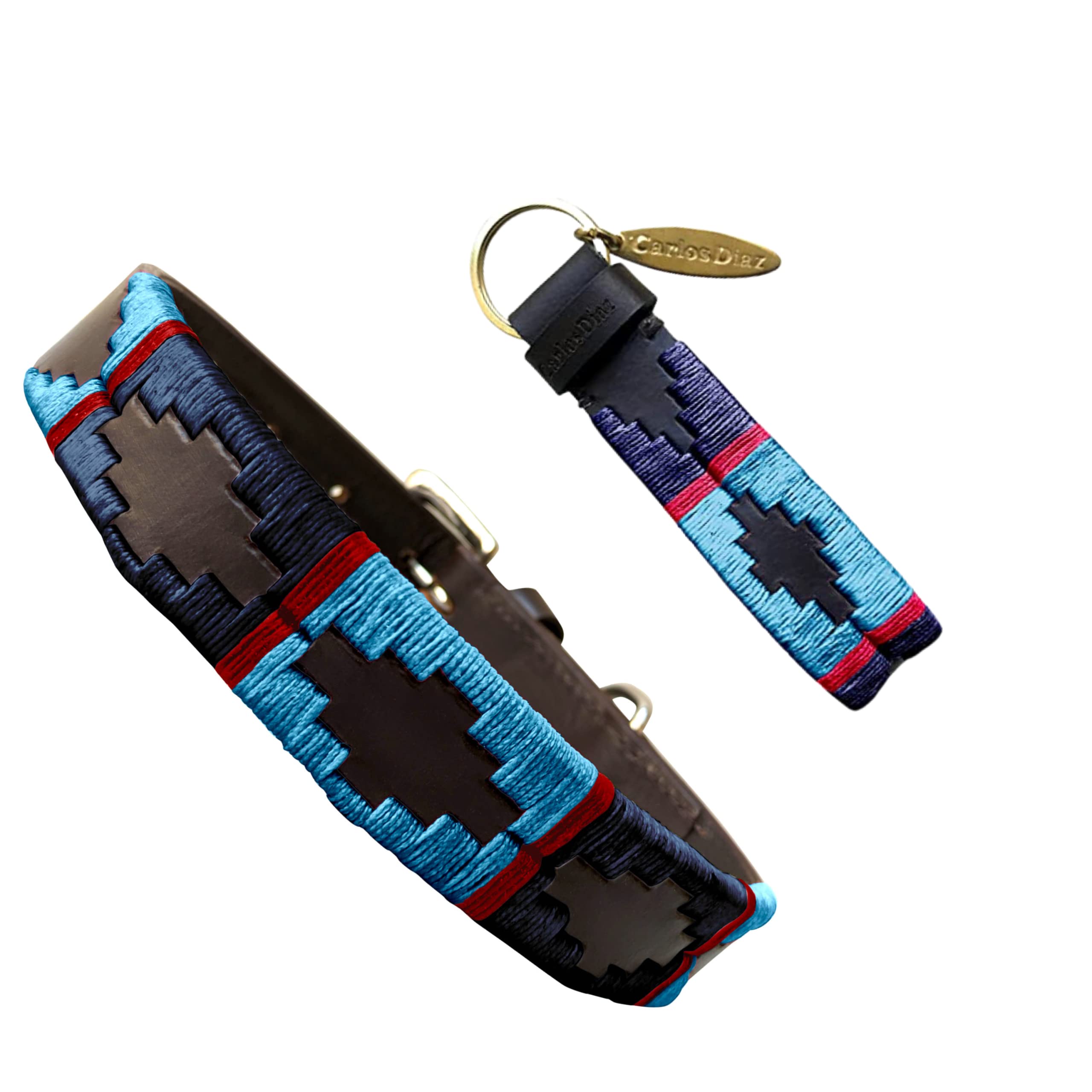 Carlos Diaz Genuine Leather Waxed Embroidered Polo Dog Collar XS