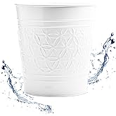 Autumn Alley Handcrafted White Bathroom Trash Can, Round Open-Top Bathroom Wastebasket Stylish Metal Waste Bin for Home, Office, Bedroom Decorative Waste Basket Decor, Coastal Trash Can White, 2 Gal.