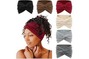 Tobeffect Wide Headbands for Women, 7'' Extra Large Turban Headband Boho Hairband Hair Twisted Knot Accessories, 6 Pack