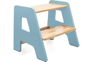 OCODILE Wooden Step Stools for Kids - Sturdy, Non-Slip, Non-Tip Toddler Step Stool for Bathroom Sink for Your Little One - Light Blue