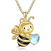 HKPATOP Bee Necklace 925 Sterling Silver Moonstone Bee Pendant Necklaces Cute Animal Jewelry Gifts for Women