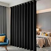hoeflife Room Divider Curtains Blackout Floor to Ceiling Curtain with Hook Wall Mount Sliding Door Curtains Ceiling Mount Extra Wide Curtain Wall Divider for Room Separation (Black, W100 x H84 Inch)
