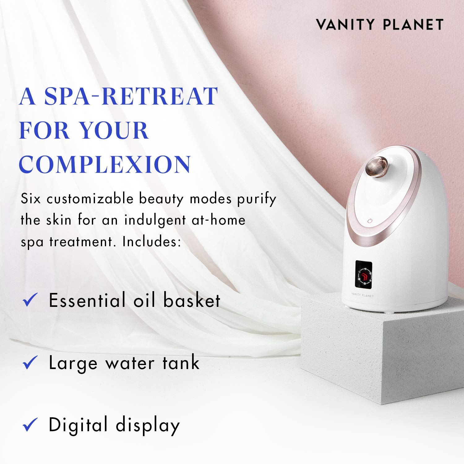 Vanity Planet Senia Hot and Cold Facial Steamer - Aromatherapy facial Steamer with Smart Steam Technology - 6 Customizable Beauty Modes to Unclog Pores and Deep Cleaning: Beauty