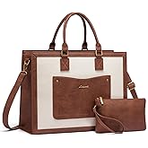 LOVEVOOK Laptop Tote Bag for Women, 15.6 Inch Work Bags, Vintage Leather Tote Bag, Waterproof Computer Bags with Clutch Purse, Large Capacity Messenger Bag for Teacher College Business Office