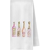 ChenCraty Pink Champagne Wine Bottles Kitchen Towels, Alcohol Lover Gifts Dish Tea Bar Towels for Kitchen Bar Cart Decor, Gifts for Champagne Lovers Decorative Hand Towel, 16x24 Inches