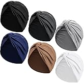 SATINIOR 6 Pcs Chemo Turbans for Women Soft Pre Tied Knot Fashion Pleated Headwear Cancer Head Wraps Sleeping Hat, 6 Colors