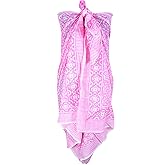 100% Cotton Block Print Sarong - Women's Swimsuit Wrap Cover-Up, Long Beachwear & Resort Apparel