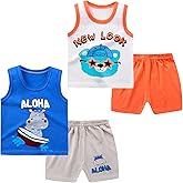 NautySaurs Toddler Boys 4-piece Tank Top and Shorts Set Summer Clothes Cotton Shirts and Shorts Kids Outfits