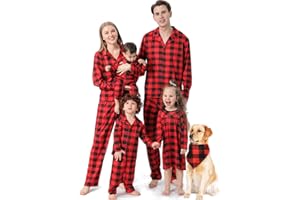 BZSFW Matching Family Christmas Pajamas Set, Classic Buffalo Plaid Holiday PJs Button Down Sleepwear for Adults Kids