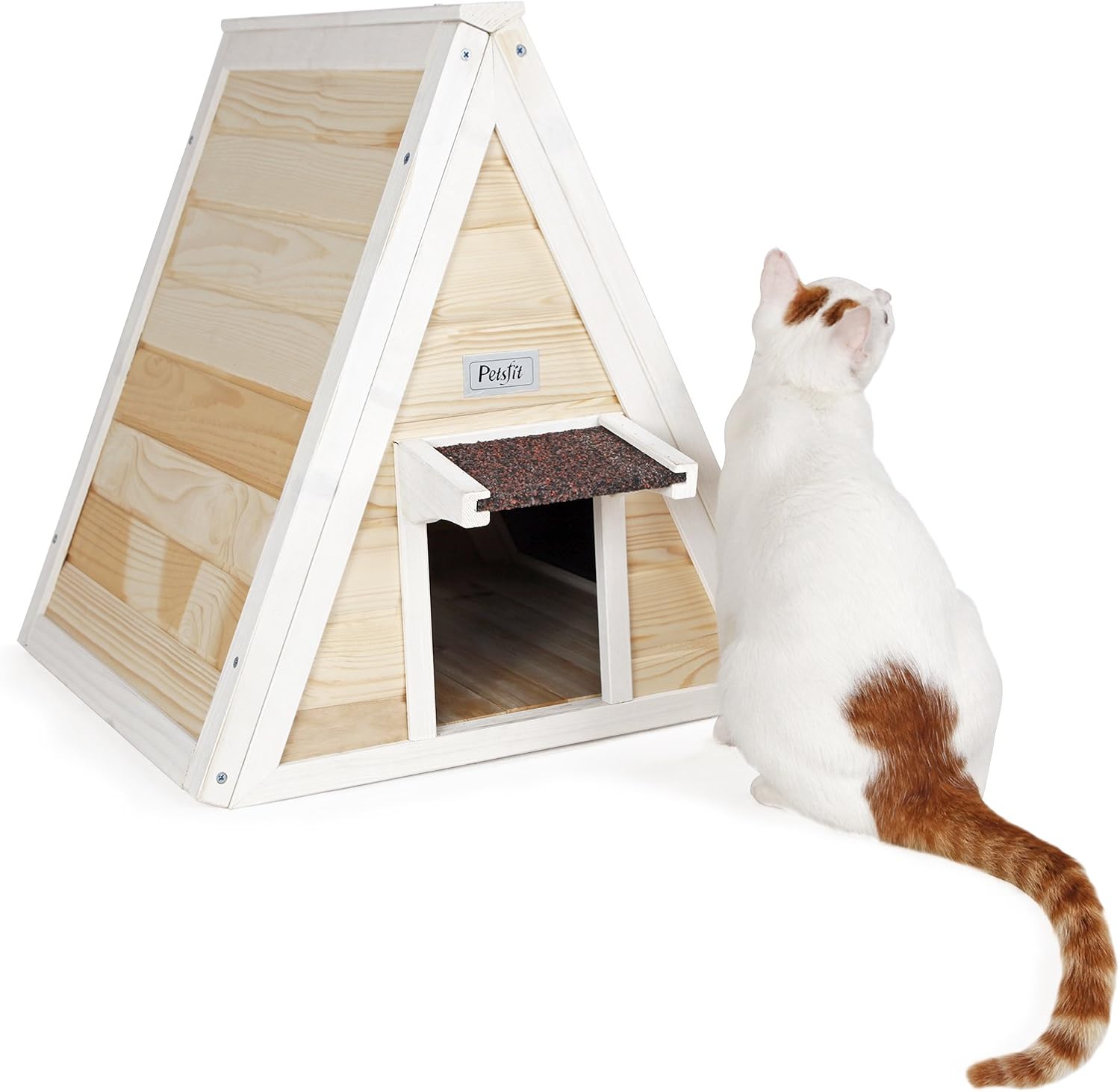 Petsfit Outdoor Triangle Cat House with Escape Door for 1-2 Cats : Pet Supplies