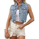 LifeShe Denim Vest Women Cropped Denim Vest Jacket Blue Jean Sleeveless Y2K Waistcoat Casual Gilet with Pockets