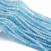 150PCS 2x4mm Natural Aquamarine Rondelle Beads Abacus Disk Stone Beads Round Loose Spacer Gemstone Beads for DIY Bracelet Necklace Jewelry Making