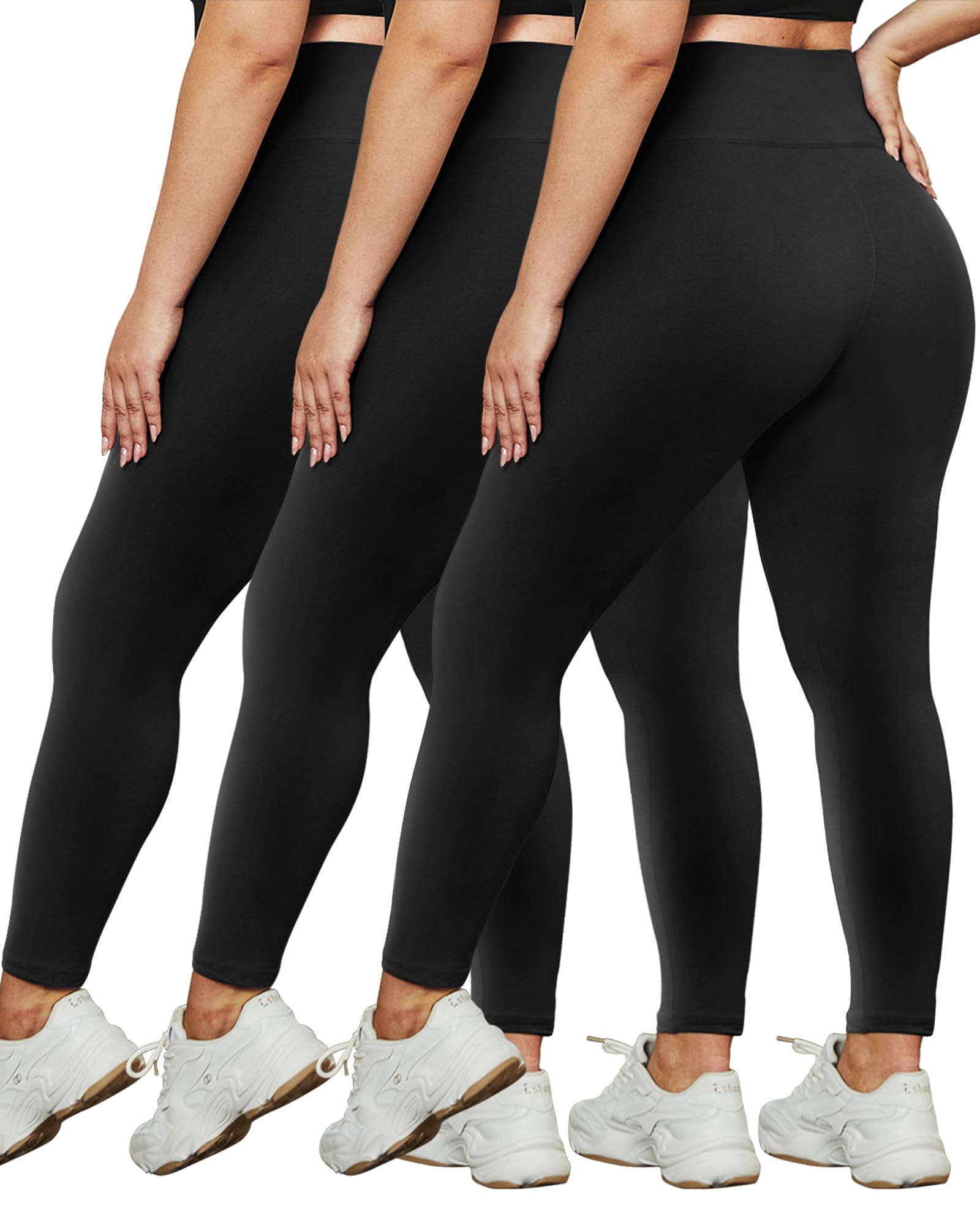 HLTPRO 3 Pack Plus Size Leggings for Women(X-Large - 4X)- High Waist Stretchy Soft Pants for Workout Running Yoga