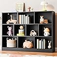 Cozy Castle Black Bookshelf, 3-Tier Open Shelf Bookcase, 10 Cube Storage Organizer with Anti-Tilt Device, Freestanding Horizontal Bookshelf Cube Shelf for Bedroom, Living Room, Office