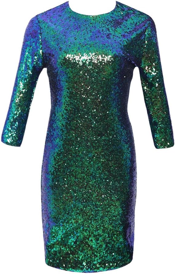 TowerTree Women's Sparkle Glitter Sequin 3/4 Sleeve Bodycon Shiny Party Dress Vegas