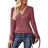 Sthxyfaith Womens v Neck Long Sleeve Pullover Sweater Ladies Clothes Casual Going Out Tops Sweatshirts Zip up Blouse