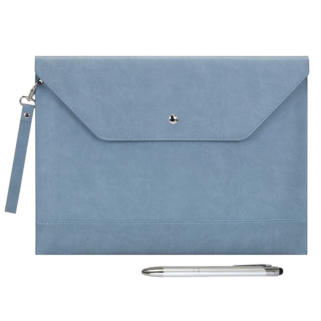 Wonderpool A4 Envelope Case Folder File Sleeve Thickened PU Leather with Removable Hand Strap and Inner Pockets Pouch for Document Stationery Tablet PC Holder Organizer Portfolio Bag (Sky Blue)