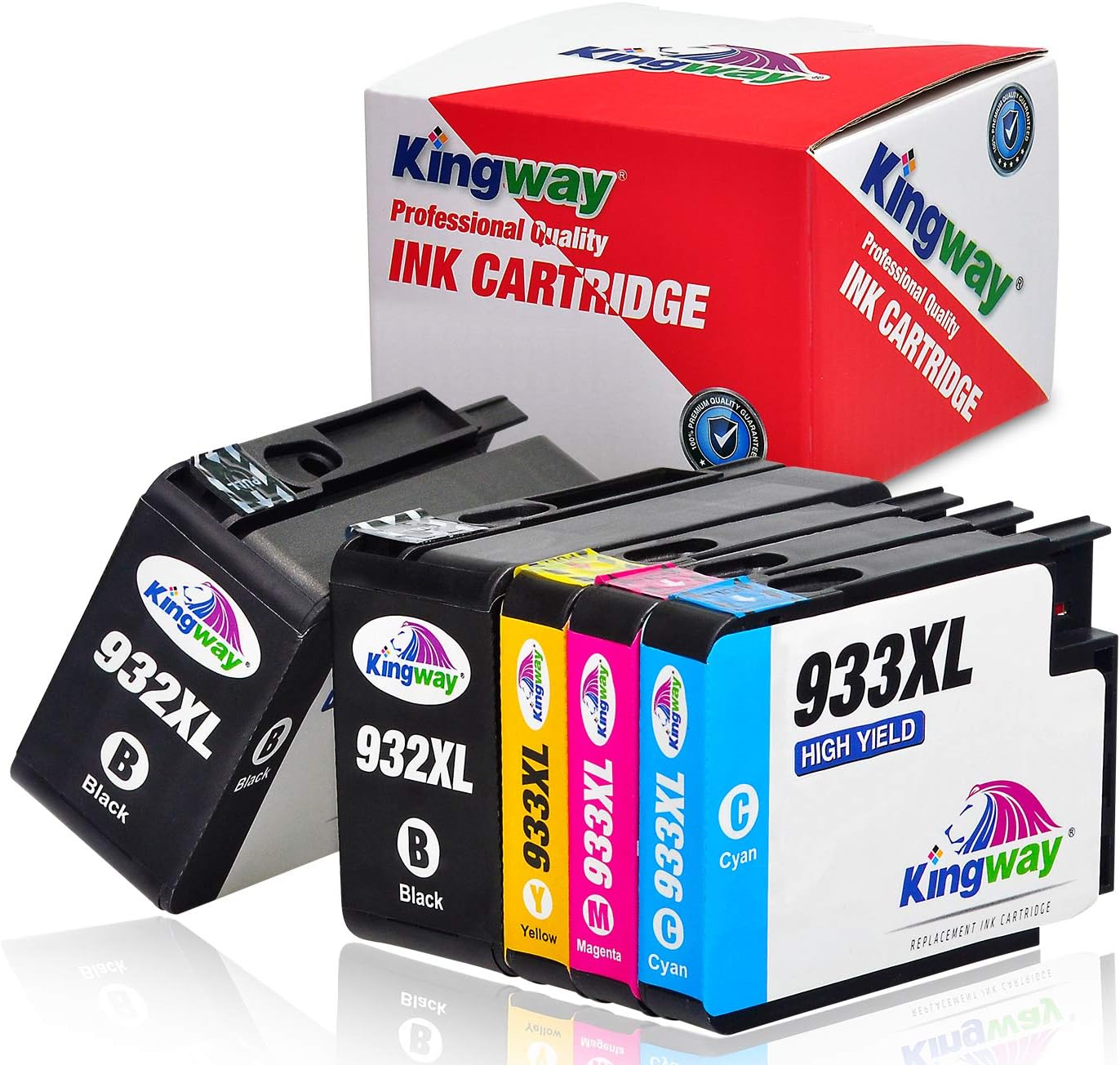 Kingway Compatible Ink Cartridge Replacement for HP 932XL 933XL Work with HP Officejet 6700 6600 7612 7610 6100 7110 7510 Printer 5 Pack(2 Black,1 Cyan,1 Magenta,1 Yellow)
