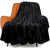 TOONOW Faux Fur Luxury Throw Blanket,Double Side Soft Fluffy Shaggy Fuzzy Blanket for Couch Sofa Bed (Black, Throw)