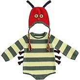 GINEVSAL Baby Caterpillar Costume Infant Girl Boy Halloween Costume Long Sleeve Knit Hungry Romper with Hat Cosplay Outfit