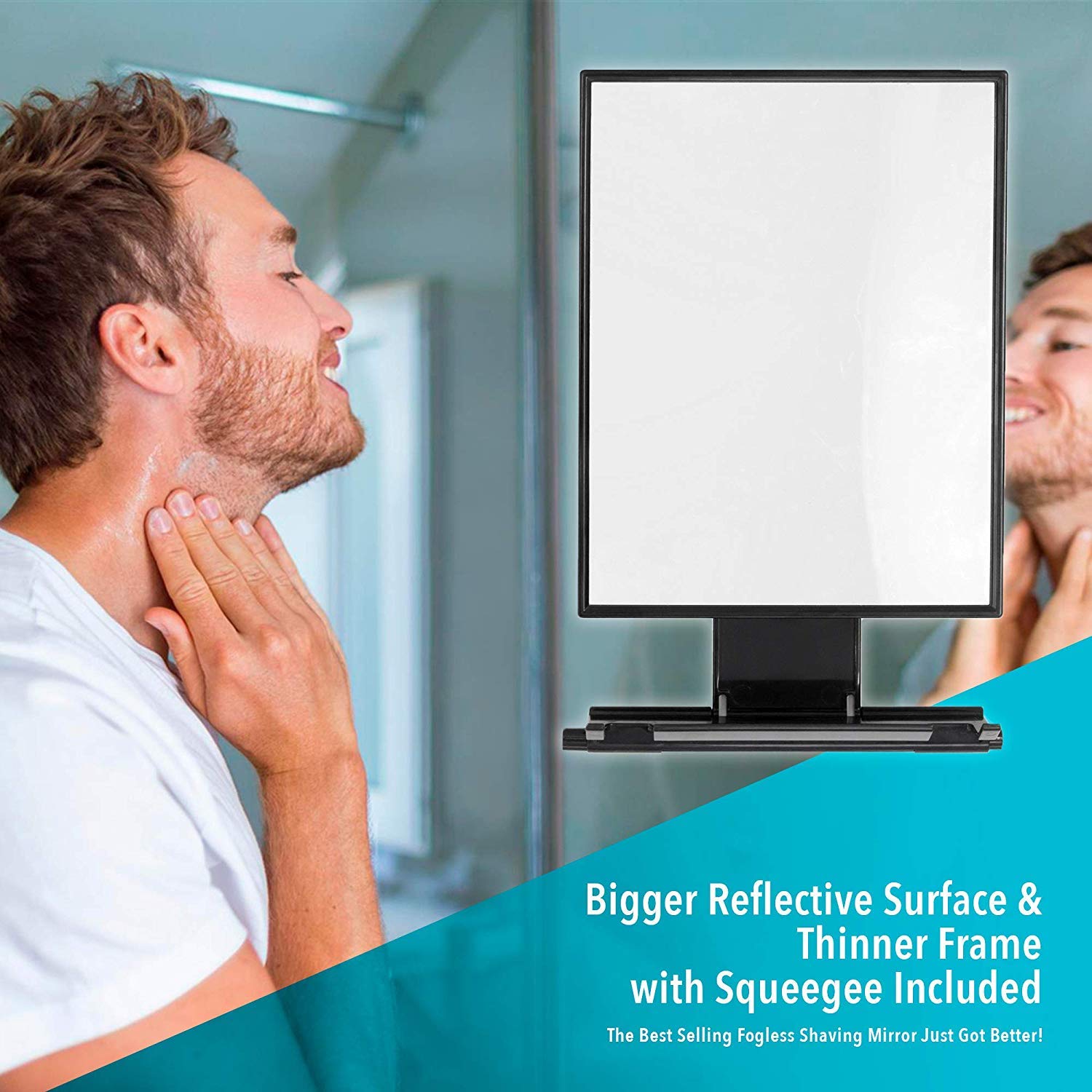 ToiletTree Products Deluxe Larger Fogless Shower Shaving Mirror with Squeegee, Large, Black : Beauty