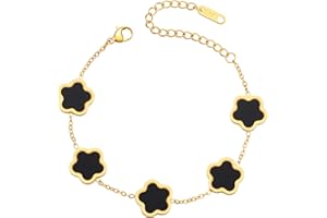 FUNIO 18K Gold Plated Clover Bracelet for Women - Four Leaf Flower Lucky 4 Leaf Link Bracelet Jewelry Gift for Women Van Cleef