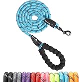 Rttochfy Rope Dog Leash 2/4/5/6/8/10 FT with Comfortable Padded Handle and Highly Reflective Threads for Small Medium and Large Dogs Heavy Duty (1/2"-4 FT, Blue)