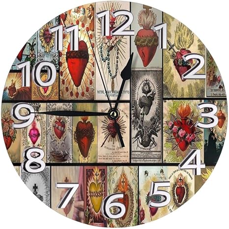 Amazon Co Jp 掛け時計 壁掛け時計 神聖な心のコラージュイエス キリストハートクロスカバーアート かけ時計 おしゃれ 耐久性 静音 音無し シンプル デザイン 連続秒針 電池式 直径25cm 寝室 部屋装飾 オフィス 丸形 時計 ホーム キッチン