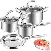 Induction Kitchen Pots and Pans Set 7-Piece Stainless Steel Cookware Sets with Lid Kitchenware Cooking Pot and Pan Set…