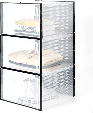 Amazon Co Jp In4m 大容量収納ボックス 幅33cm 小物 衣類 靴収納 扉付き 積み重ね式 シューズボックス Diy クリアプラスチック 組み立て簡単 折りたためる 防塵 防汚 防水 かび対策 通気口 省スペース 玄関 クローゼット ベッド下収納用 ブラック 3個セット