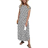 HiMONE Beach Vacation Dresses for Women 2025 Sundress Cap Sleeves Casual Maxi Beach Dress with Pockets XS-2XL