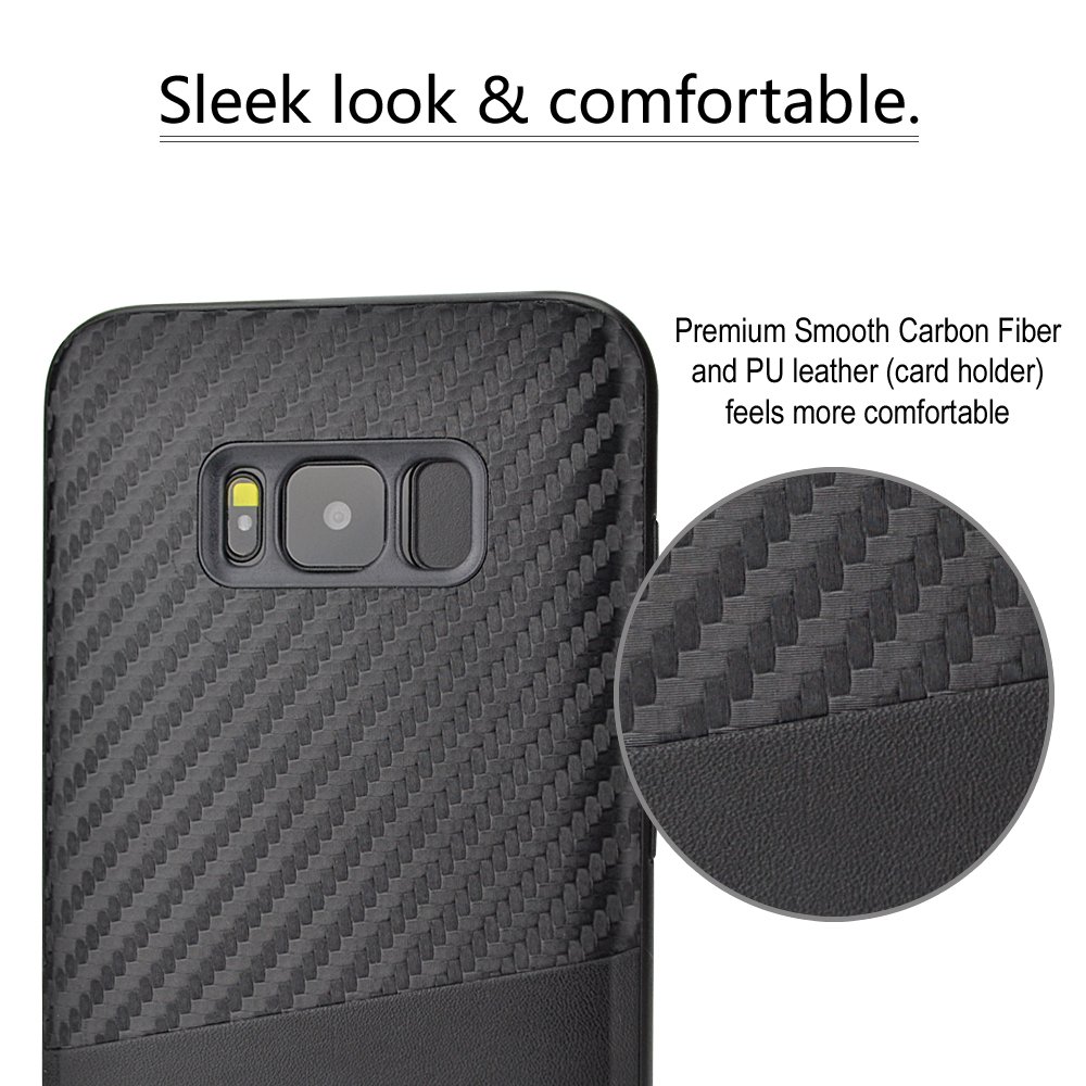 Galaxy S8 Plus Case, iBazal Card Holder Bumper Case with Carbon Fiber Design, PU Leather Back Cover Case for Samsung Galaxy S8 Plus / S8+ (2017) - Black