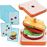 Wooden Sandwich Sorting Stacking Toys Play Food Set for Toddlers Preschool Educational Montessori Toys Fine Motor Toy for Kids Boys Girls