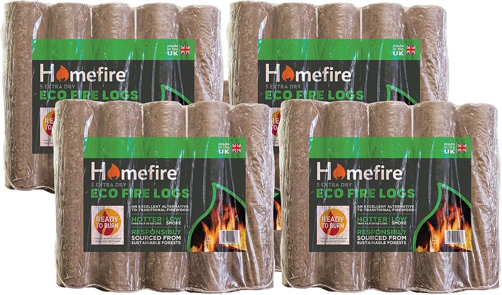 Homefire Eco Firelogs for Wood Burners Stoves Fires - 20 Logs Pack of 4