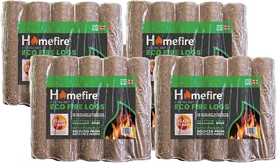 Homefire Eco Firelogs for Wood Burners Stoves Fires - 20 Logs Pack of 4