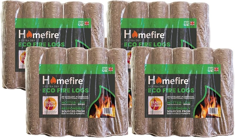 Homefire Eco Firelogs for Wood Burners Stoves Fires - 20 Logs Pack of 4