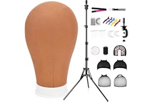 GHWMYD 22 Inch Canvas Wig Head, Mannequin Head With 63inch Tripod Stand, Manikin Canvas Head Set for Wigs Making Display Styling with Tripod Table Clamp Wig Caps Pins Set Hair Brush, Clips(Brown)