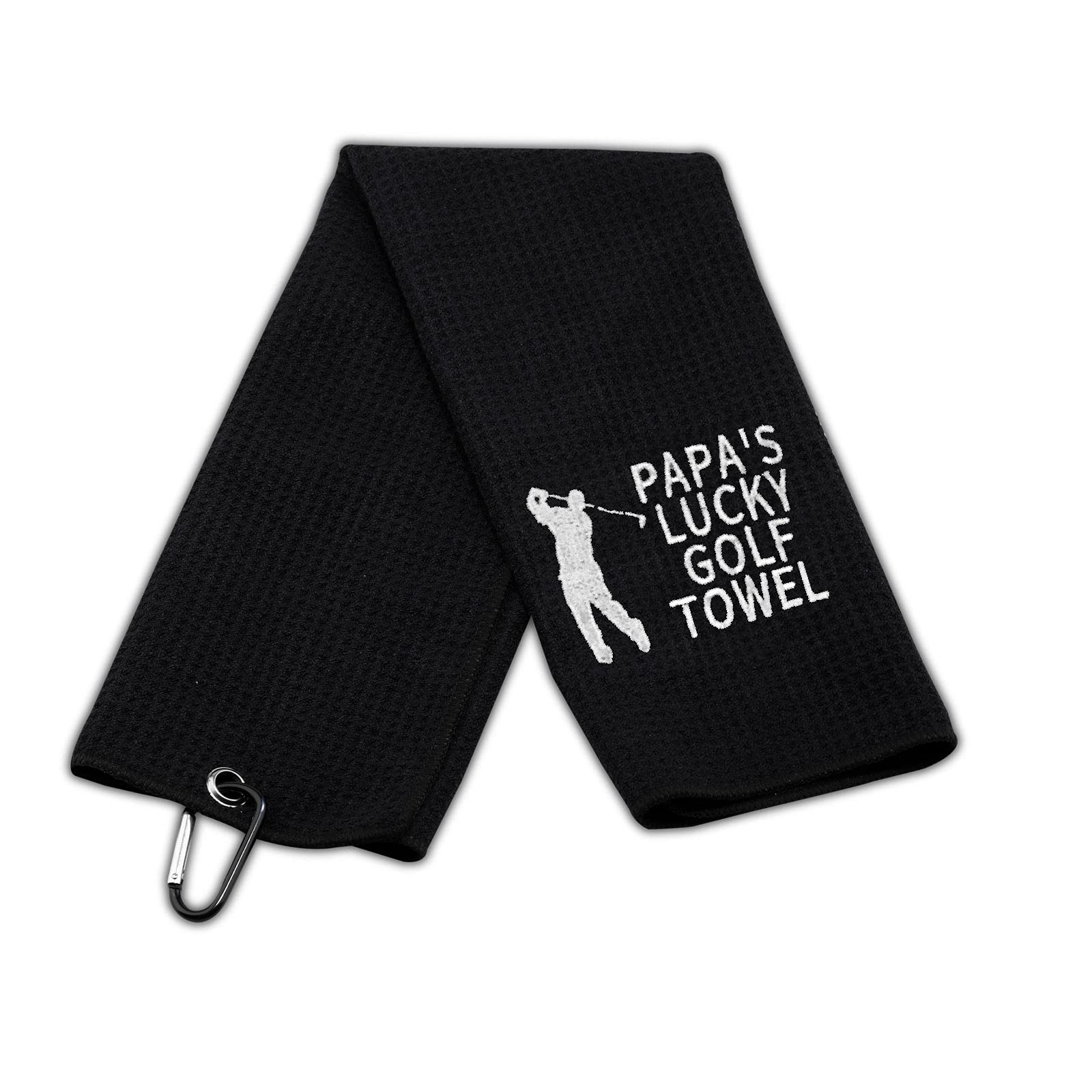 LEVLO Papa Gift Embroidered Golf Towel for Grandpa Papa's Lucky Golf Towel with Clip for Papa (Lucky-Black)