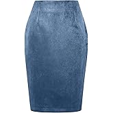WIFFGO Suede Skirts for Women Fall Winter Mini High Waisted Slit Casual Pencil Bodycon Work Elegant Outfit Office Skirt