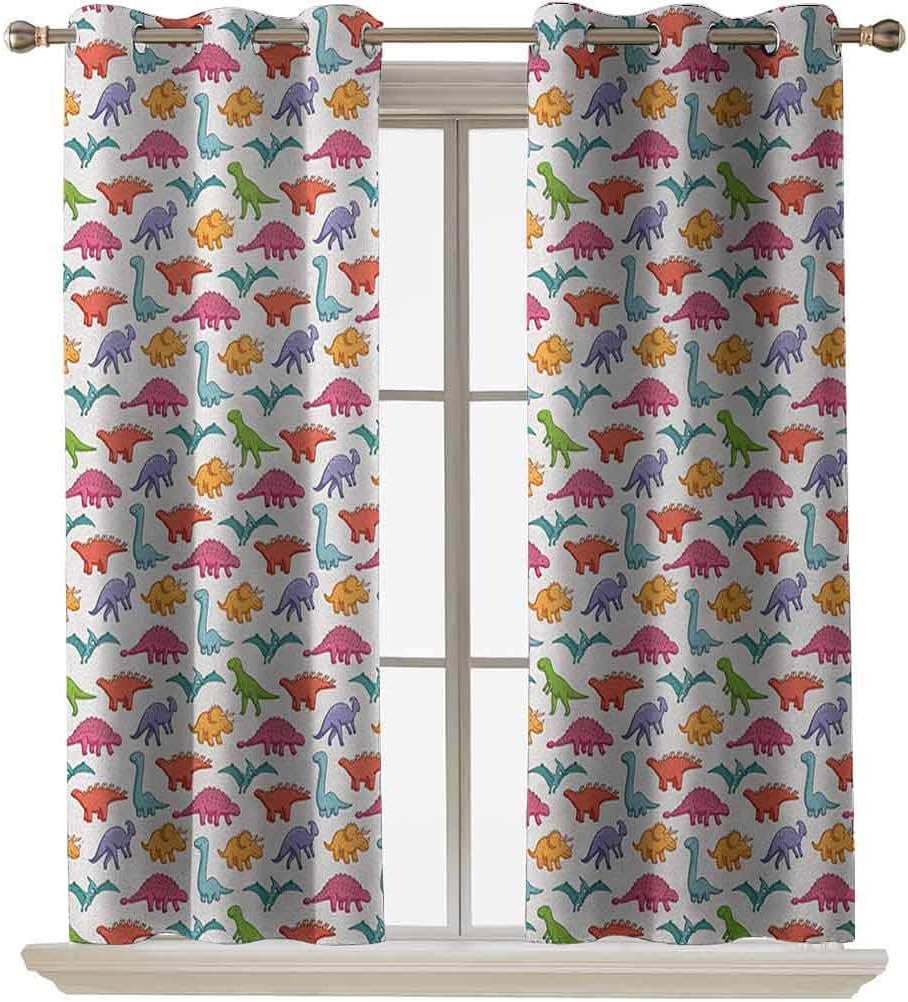 Dinosaur Kitchen Curtains Variety of Dinosaurs in Colorful Cartoon Style Cute