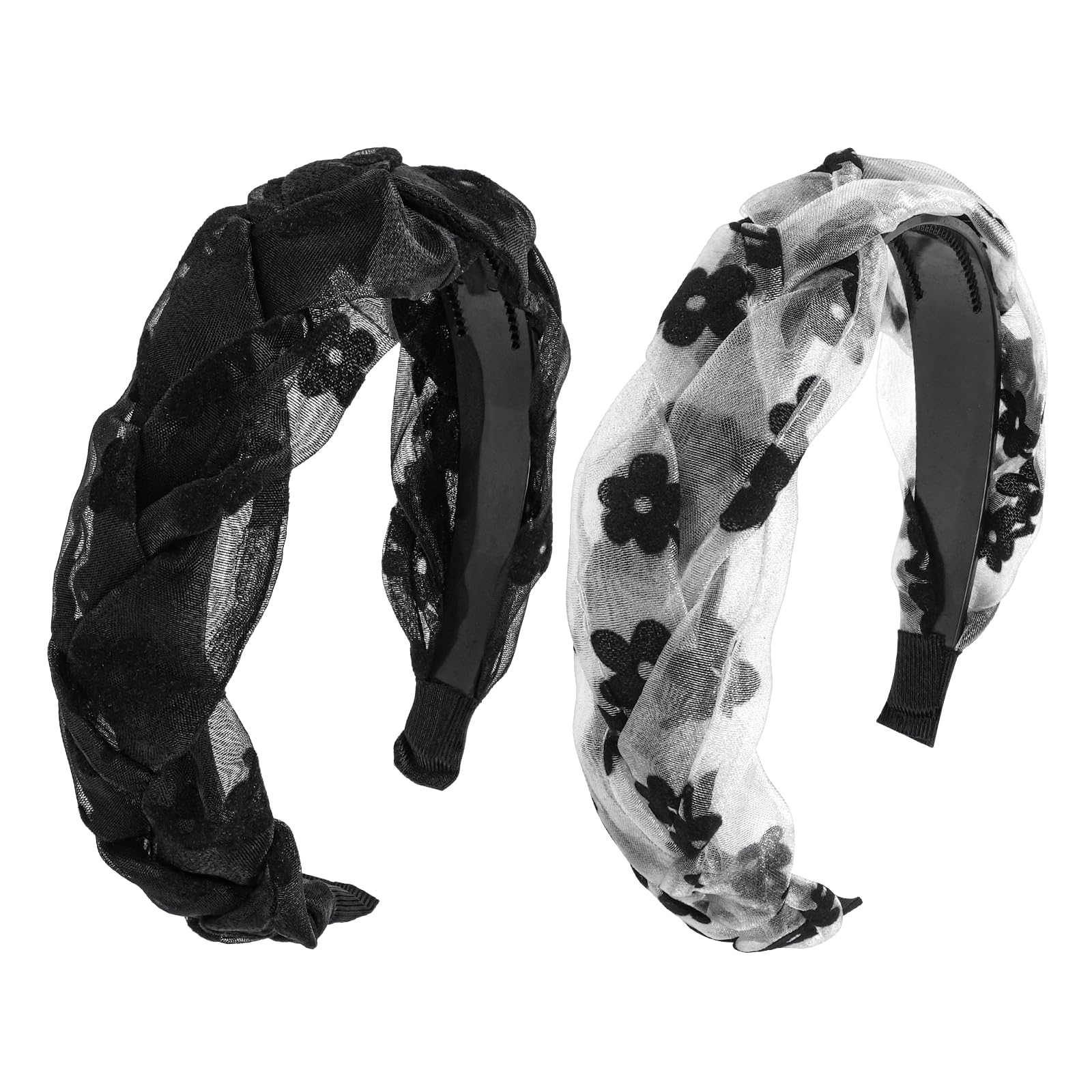 LOPHE 2PCS Braided Headbands for Women, Non Slip Wide Hairbands, Wide Fabric Braid Knot Hairbands, Elastic Weaving Headbands, Women Girls Fashion Headbands, DIY Hair Accessories
