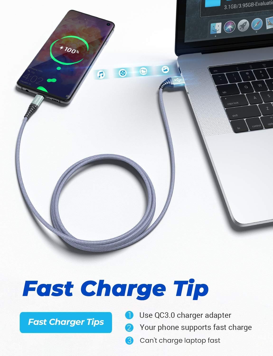 2 Pack 6.6FT Micro USB Cable Android Charger AINOPE Micro USB Cable, Android Charger Cord Compatible with Galaxy S6,J7 Edge Note 5 Durable Nylon Material (Grey)
